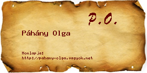 Páhány Olga névjegykártya